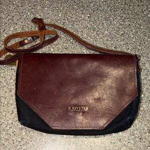 R. Riveter Leather & Canvas Patton Crossbody Bag in Brown and Black